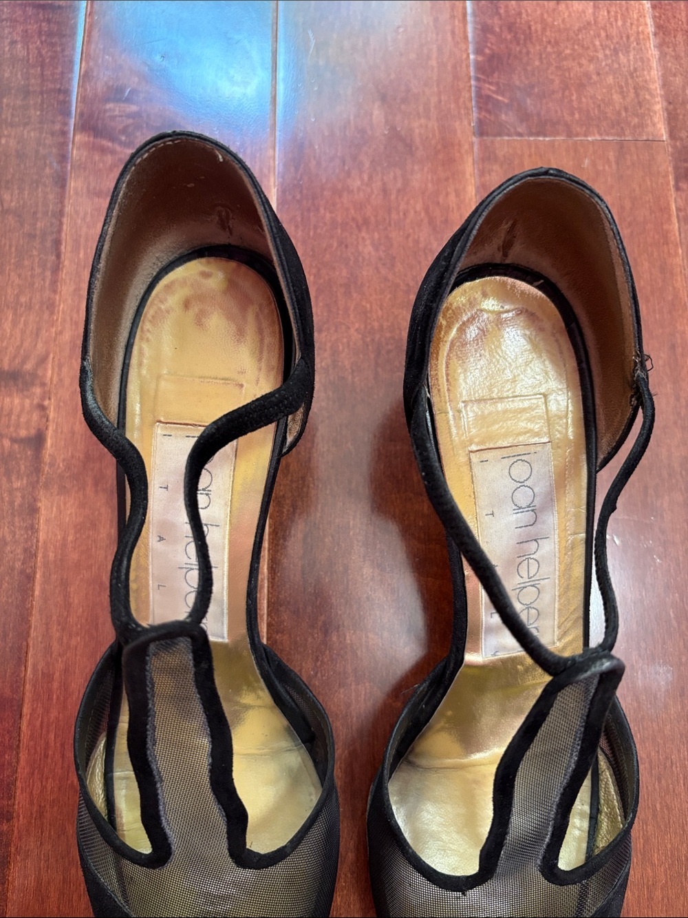 Joan Helpern Black Mesh Pointed-Toe T-Strap Womens Pumps size 8.5 - Picture 3 of 5